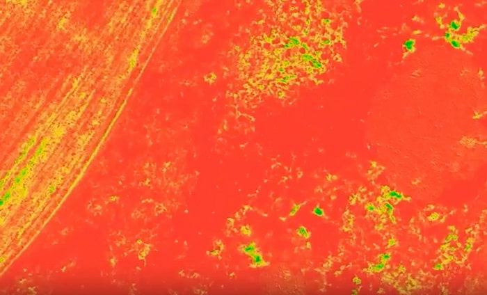 Un ejemplo de un levantamiento multiespectral de tierras de cultivo usando una cámara MicaSense