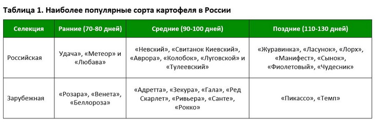 сорта картофеля